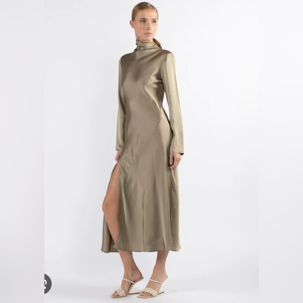 LAPOINTE Satin Draped Neck Bias Dress